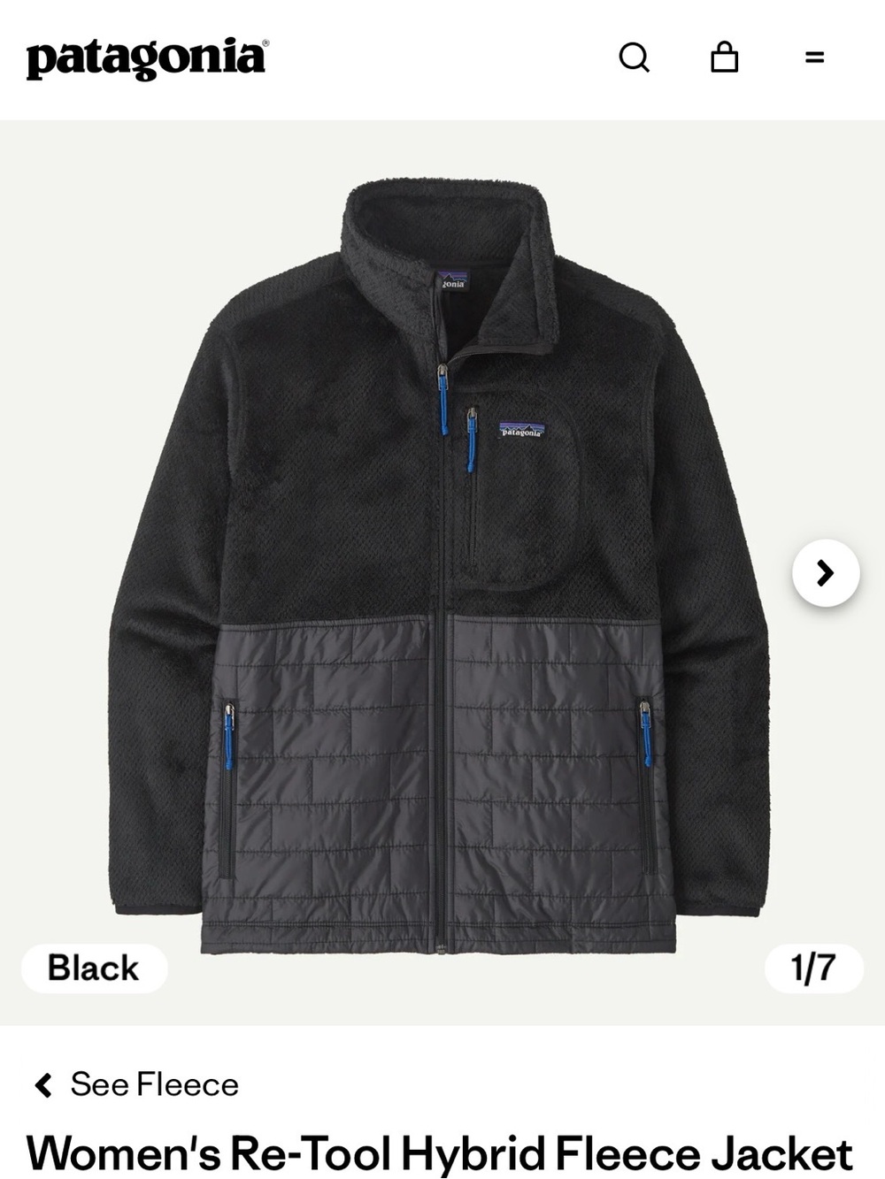 Patagonia Women’s Re-Tool Hybrid Jacket 
Black, size S